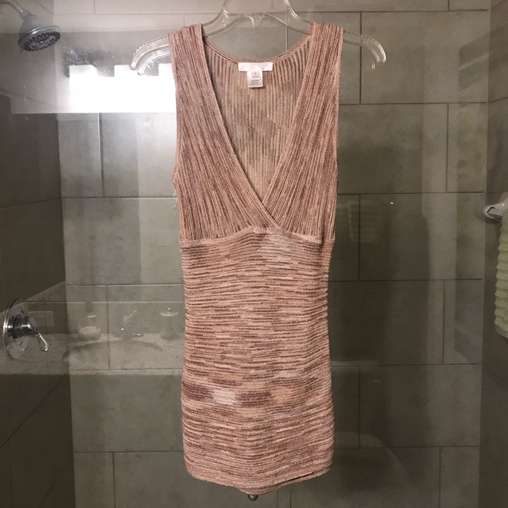 WHITE HOUSE BLACK MARKET Gorgeous Knit Top Tan Cream Gold Metallic Light Weight